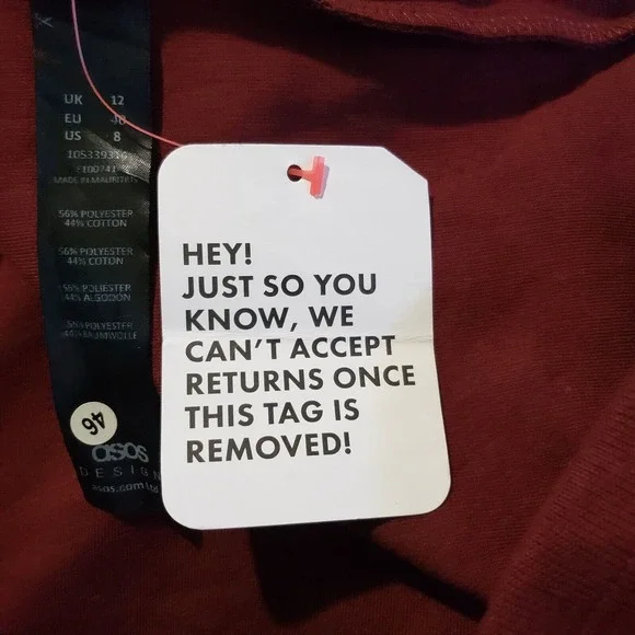 Asos Design Sleeveless Pinafore Pocket Dress Women's Size 8 Burgundy A-line Mini - Picture 9 of 9